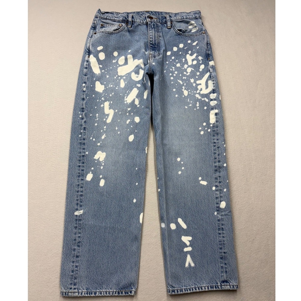 Levis 501 Jeans Mens 33x32 Light Wash Paint Splatter Straight Leg Denim Y2K